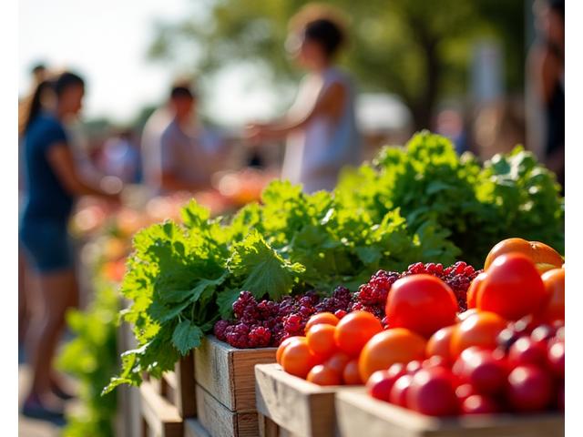 Bountiful display of fresh, organic produce at an Austin farmers market