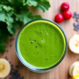 Vibrant green smoothie with fresh fruit and leafy greens, depicting energy and metabolic support