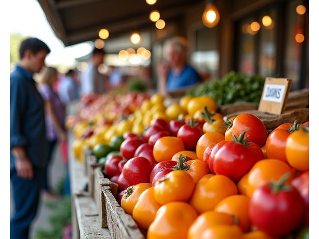 Vibrant display of fresh local produce at an Austin farmer's market