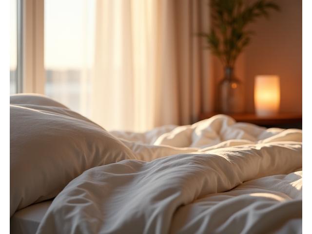 Peaceful serene bedroom with soft lighting