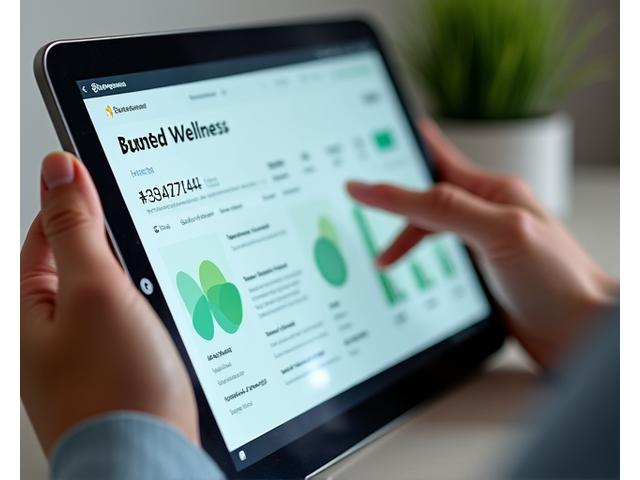 Person interacting with a digital interface showing wellness stats and guidance