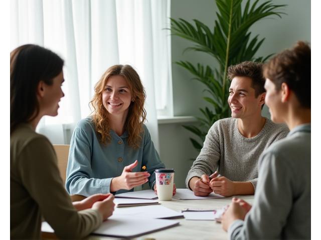 A small group of adults engaged in a workshop, focusing on growth and self-improvement
