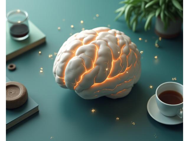 Brain illustration with light pathways, representing improved cognitive function.