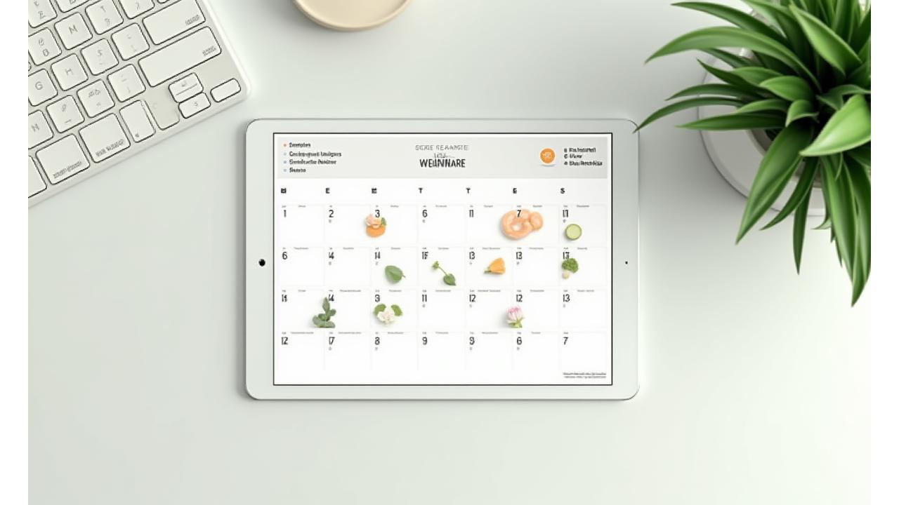 Calendar with wellness icons illustrating upcoming workshops and events